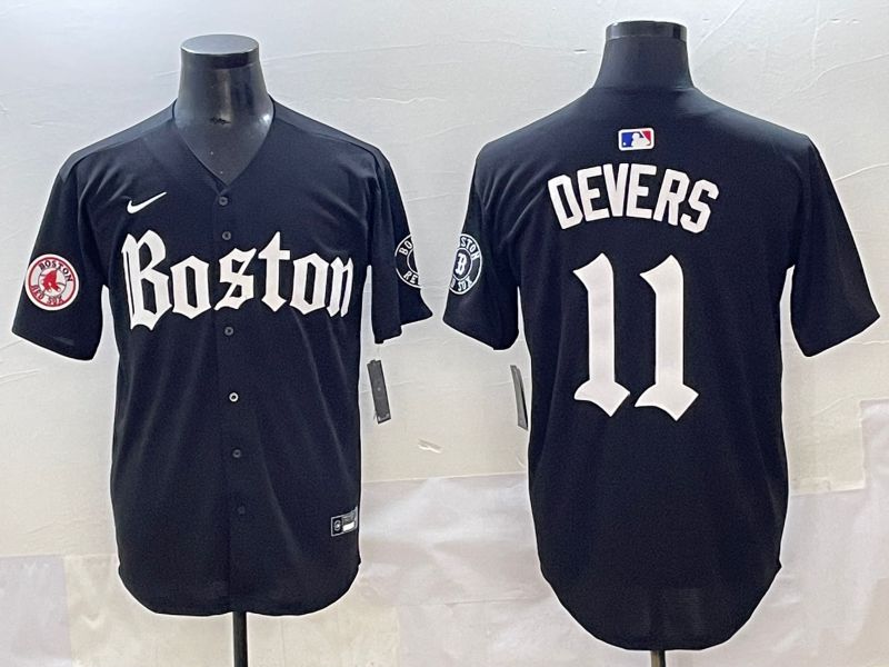 Men 2025 Boston Red Sox 11 Devers Black Five generations Joint Name Nike MLB Jersey style 26